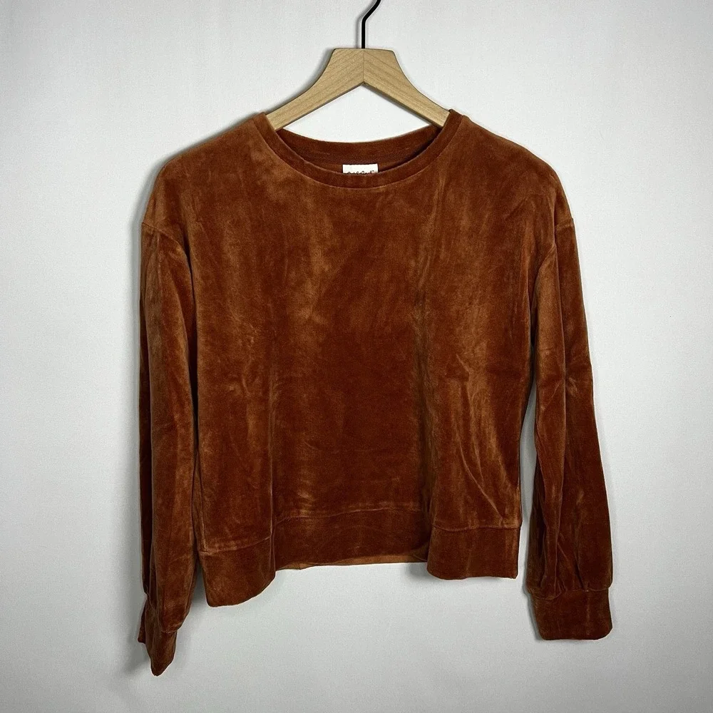 Cat & Jack Shirt Girls Sz XL Rust Orange Velvet Boat Neck Long Sleeve Blouse Top
